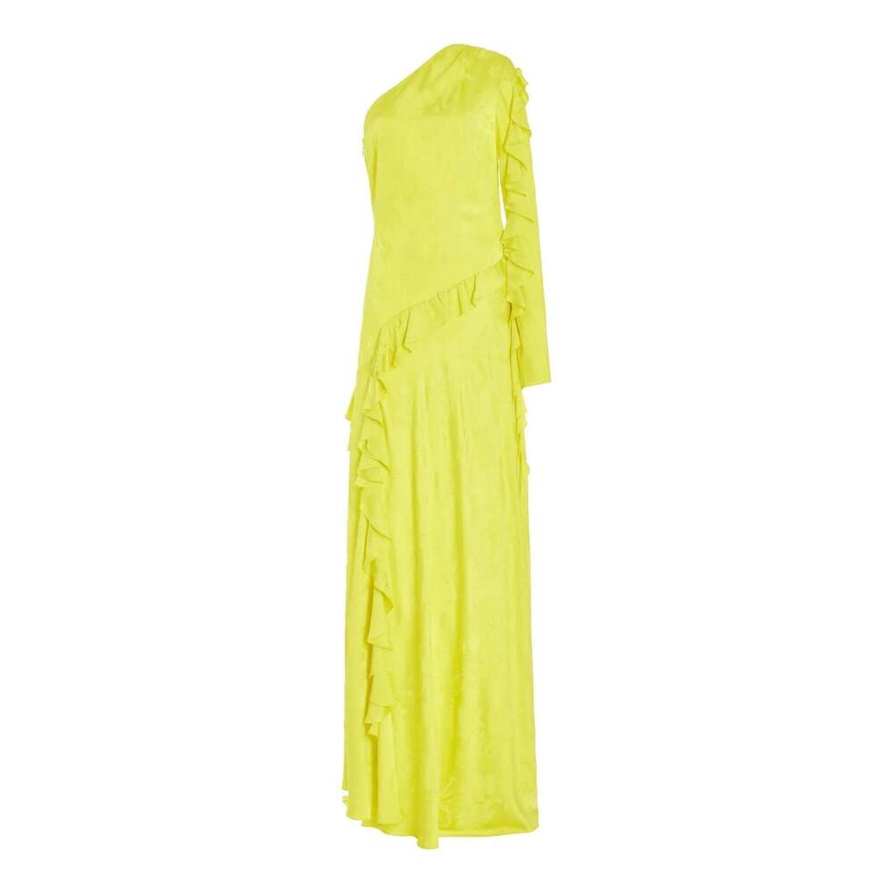 ALEJANDRA ALONSO ROJAS - One Shoulder Yellow Silk Ruffle Dress - US 4 - Picture 6 of 7